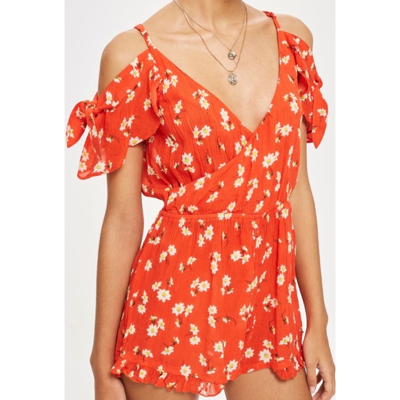 Topshop Pants - Topshop red daisy floral print jumpsuit 7329